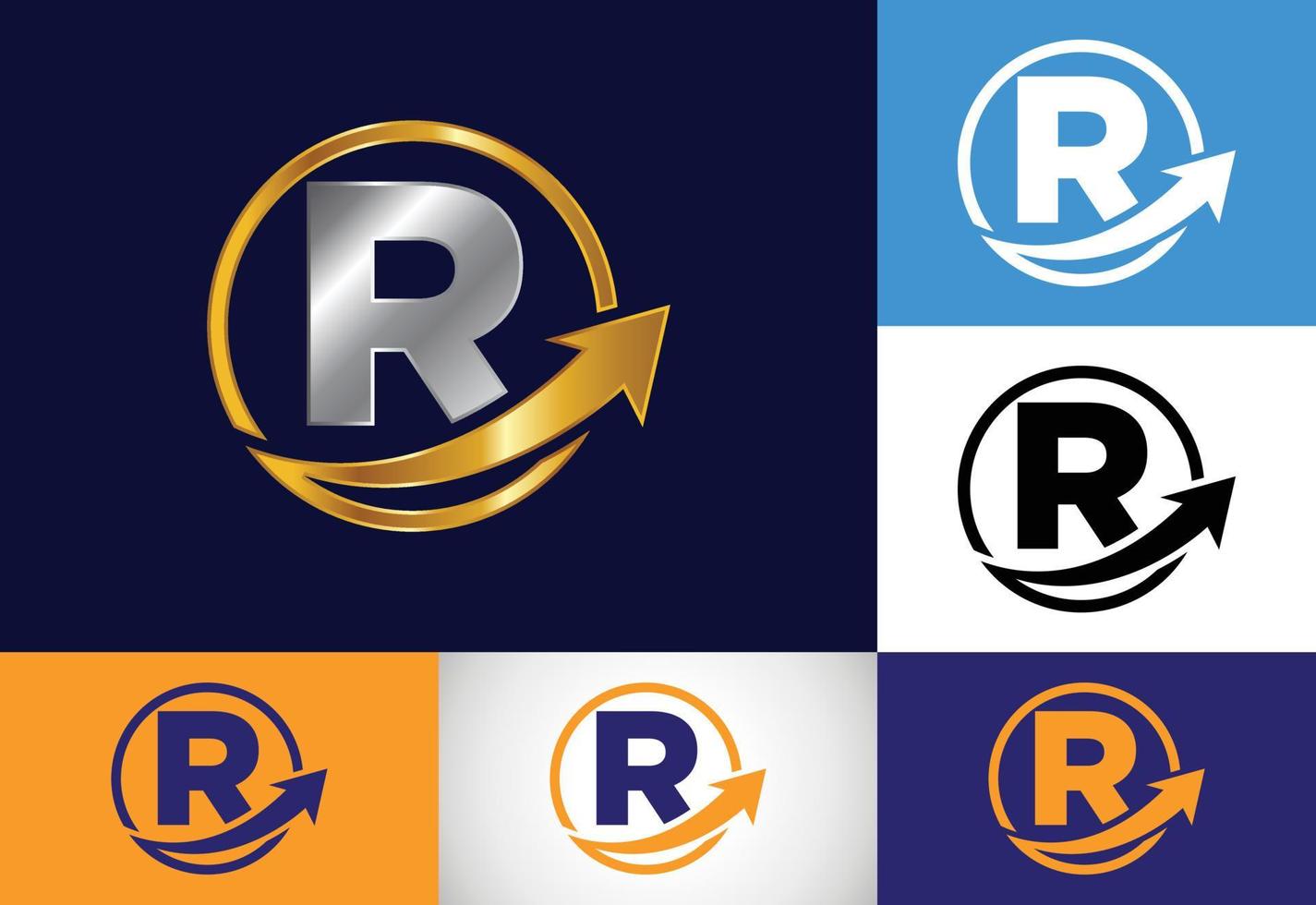 diseño inicial del símbolo del alfabeto del monograma r incorporado con la flecha. concepto de logotipo financiero o de éxito. emblema de fuente logotipo para la identidad empresarial y empresarial vector