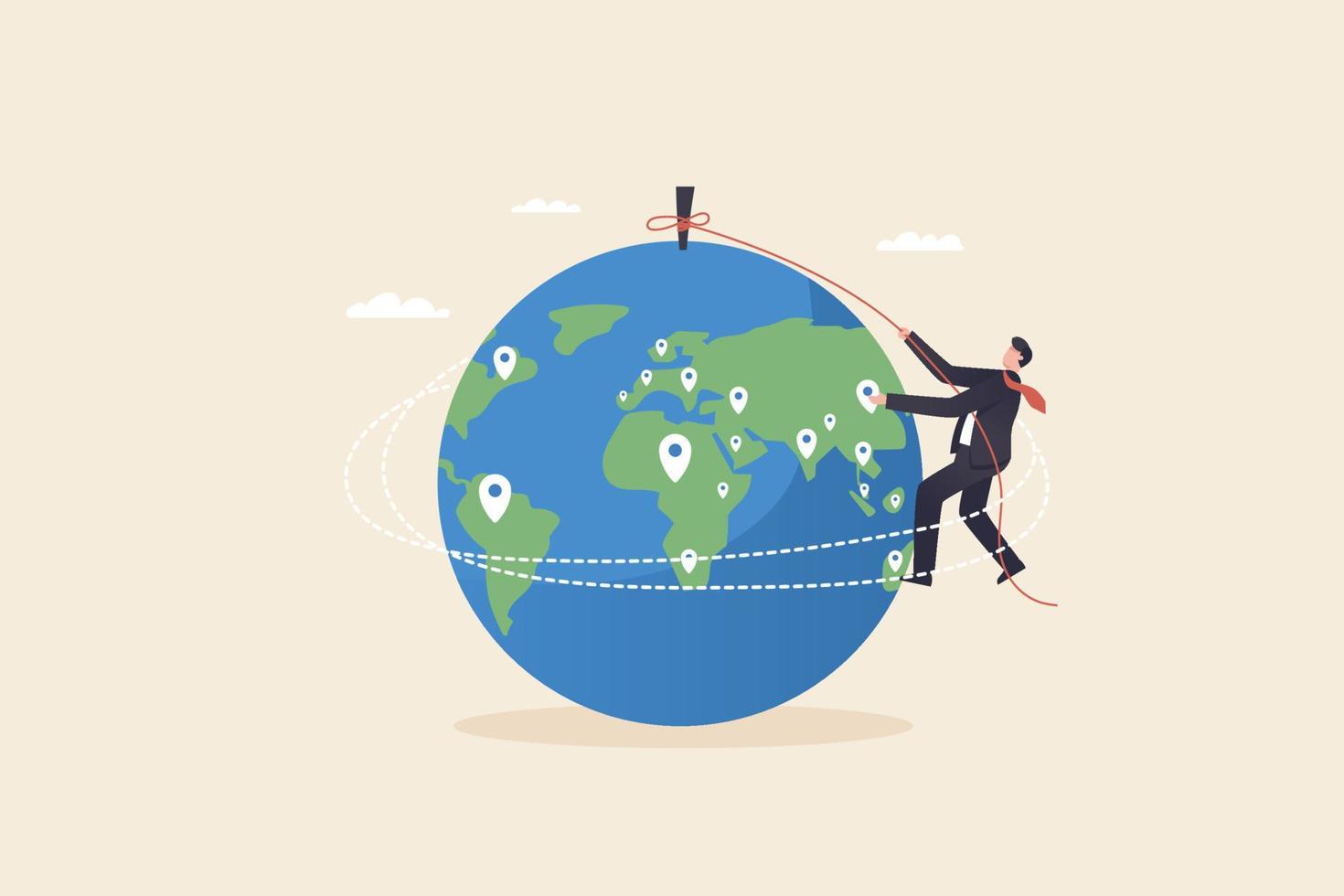 Global business expansion, Businessman put new branch pin on world map. growing business worldwide concept vector