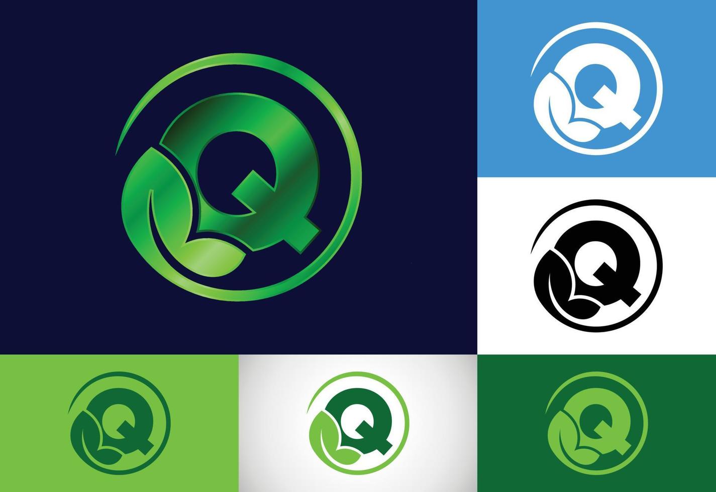 Initial Q monogram alphabet with leaf. Eco-friendly logo concept. Font emblem. Modern vector logo for ecological business and company identity