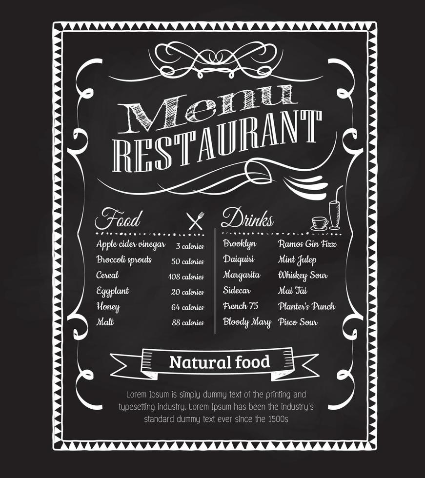 Hand drawn restaurant menu blackboard vintage frame label vector