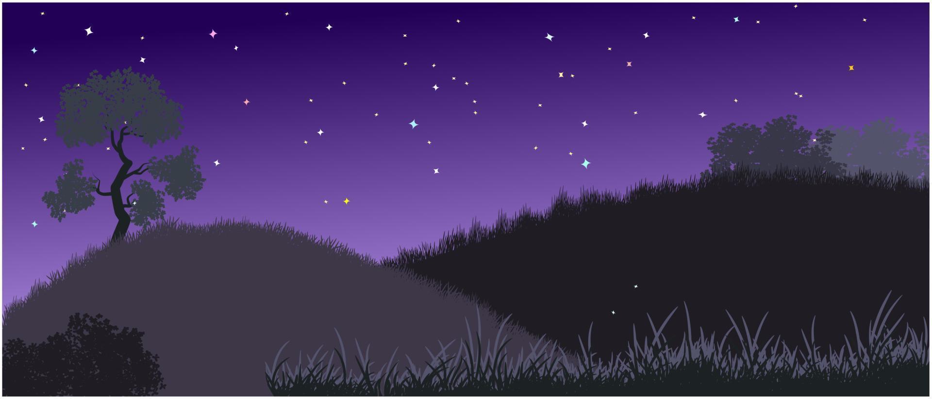 hills silhouette with night sky and stars background, desert hills vector pro