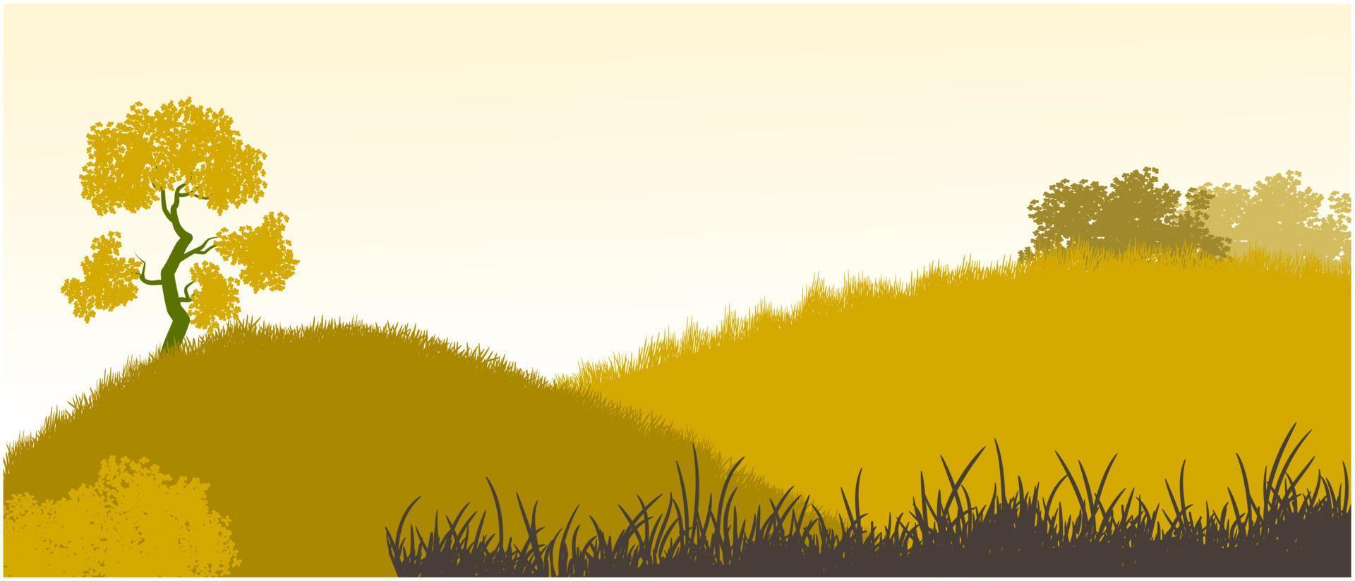 silueta de colinas marrones secas, vector de fondo de hierba muerta