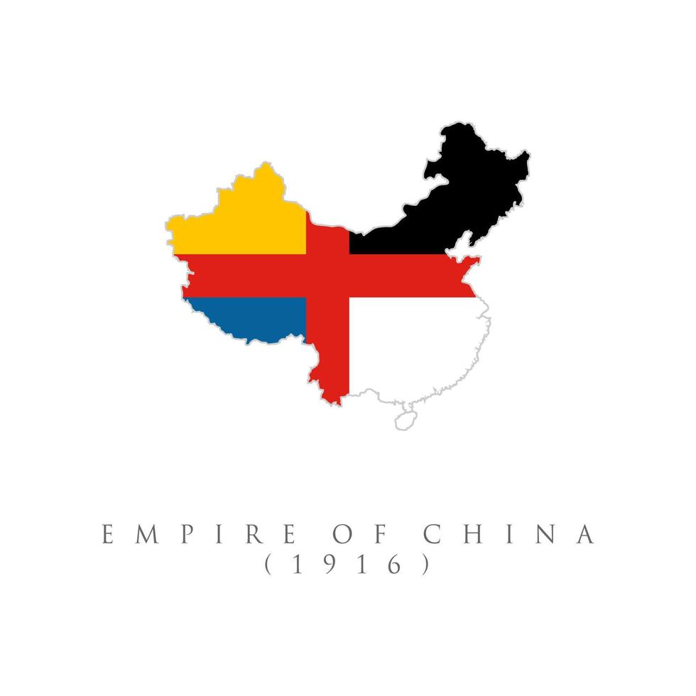 imperio de china 1916 bandera mapa aislado sobre fondo blanco vector