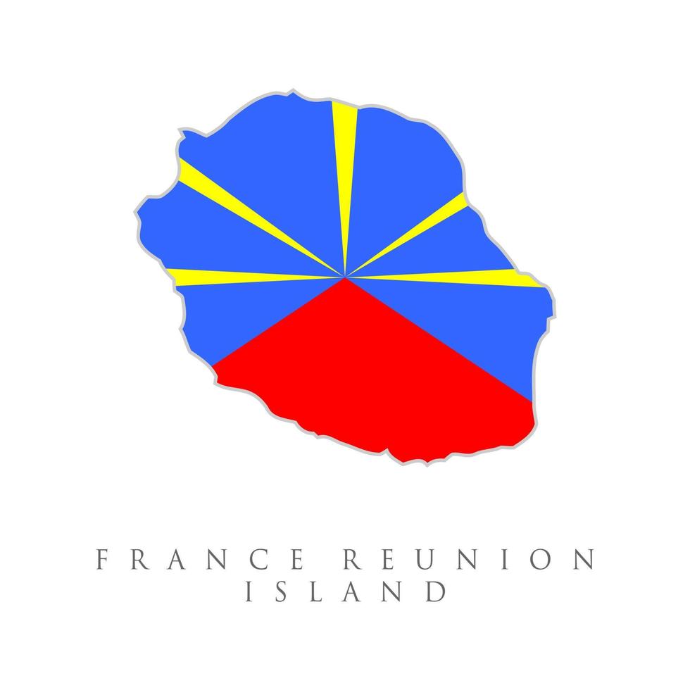 mapa y bandera de la isla francesa de la reunión. contorno del mapa y bandera de la reunión, bandera del estado y bandera nacional. con reunión de texto de nombre. vector