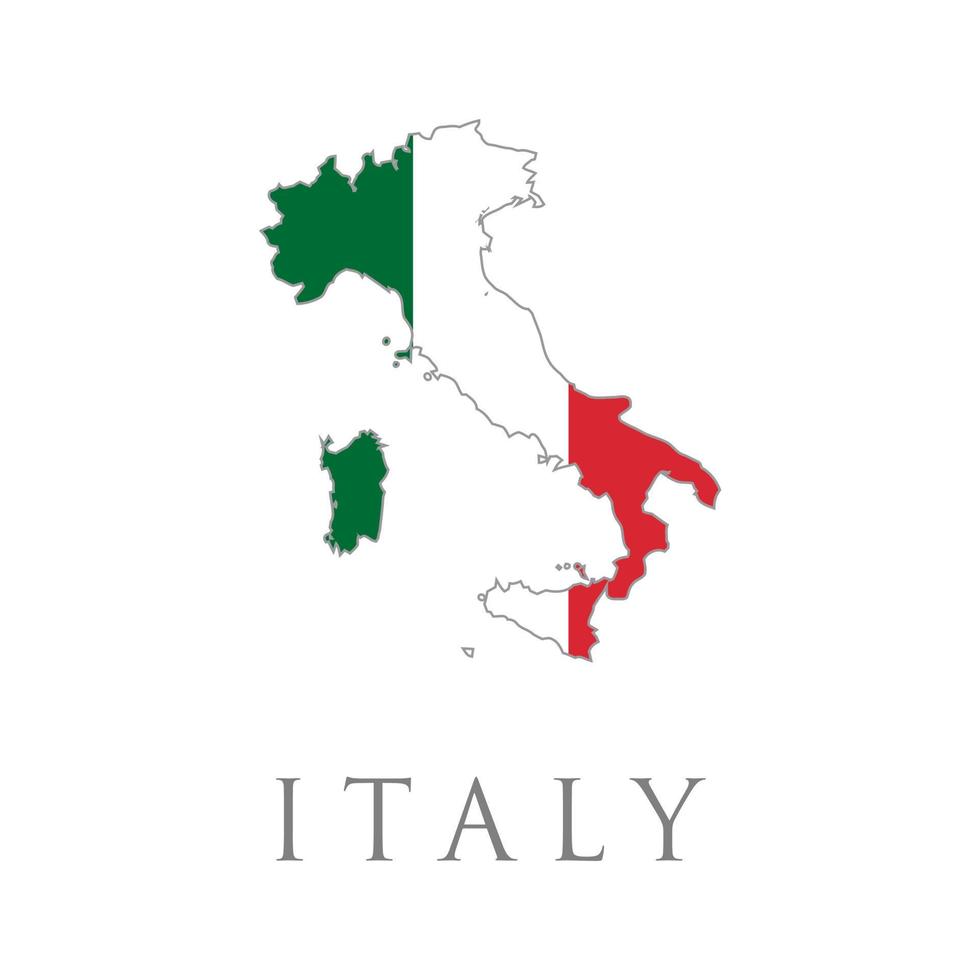 mapa de italia con bandera. forma de país delineada y rellena con la bandera de italia. icono de ilustración simplificada aislada vectorial con silueta de Italia. bandera nacional italiana colores verde, blanco, rojo vector