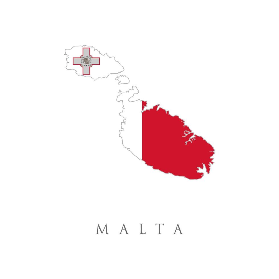 mapa vectorial de malta con la bandera dentro. bandera nacional de la república de malta. signo patriótico en los colores oficiales del país blanco y rojo. símbolo del estado del sur de europa. vector