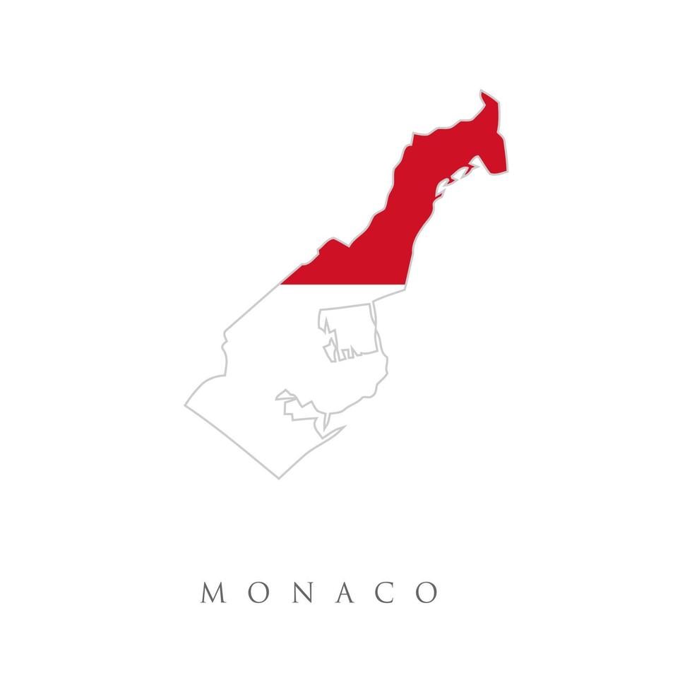 Mónaco. bandera y mapa del país. icono de ilustración simplificada aislada vectorial con silueta del mapa de mónaco. bandera nacional monegasca colores rojo, blanco. vector