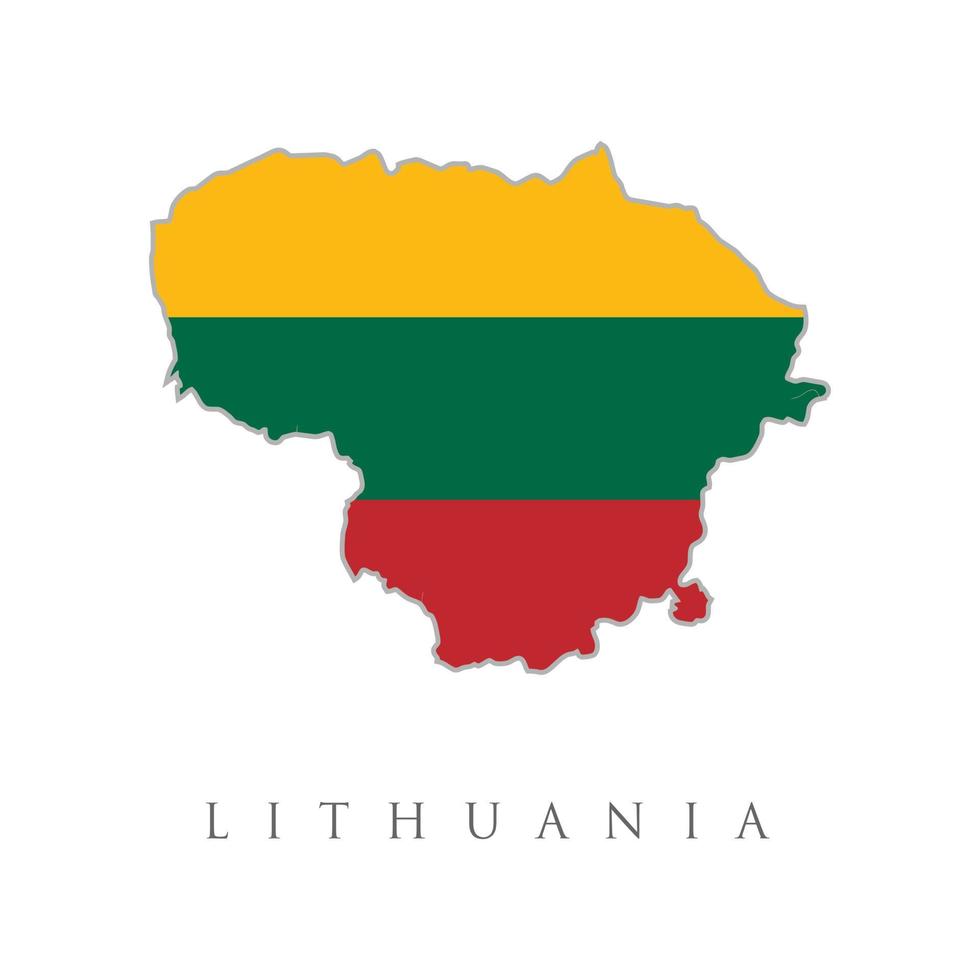 Map of Lithuania with the decoration of the national flag. Country shape outlined and filled with the flag of Lithuania. Lithuania vector map with the flag. High quality map Republic of Lithuania