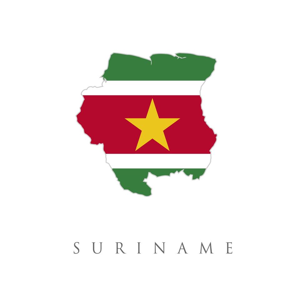 Flag Map of Suriname. Suriname Flag Map. Map of the Republic of Suriname with the Surinamese national flag isolated on a white background. Vector Illustration.