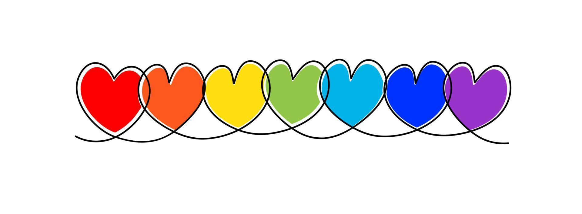 Seven Rainbow Hearts. vector