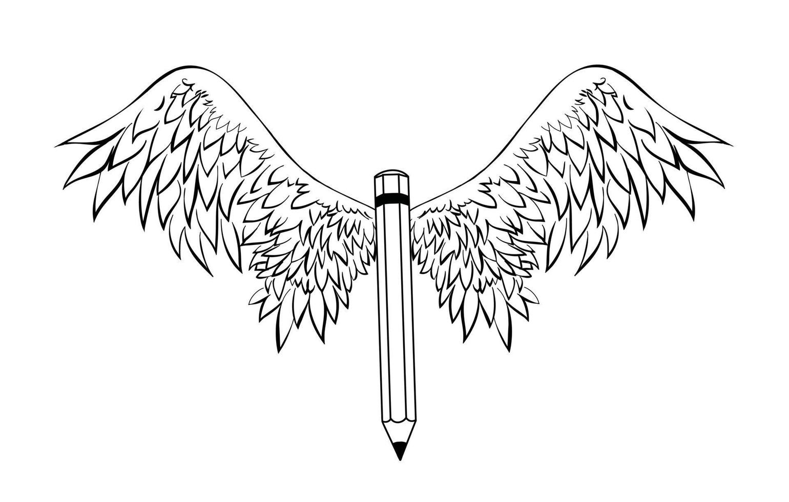 pencil with wings vector illustration. Template for logos, labels and emblems in outline style