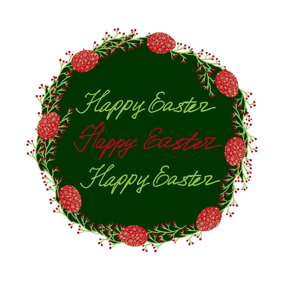 Greeting card for Easter with floral wreath, and hand drawn lettering. Vector illustration.