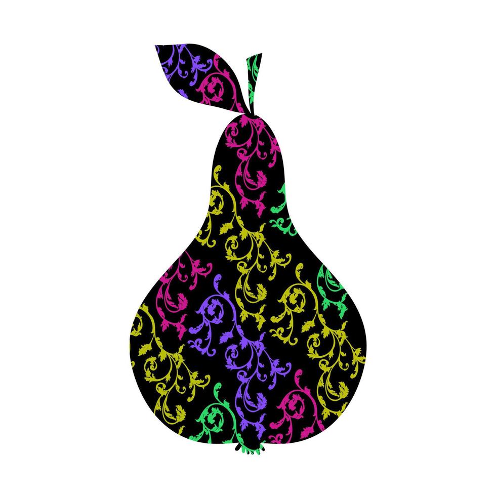 Pear silhouette with decorative ornament. Decorative fruit symbol. vector