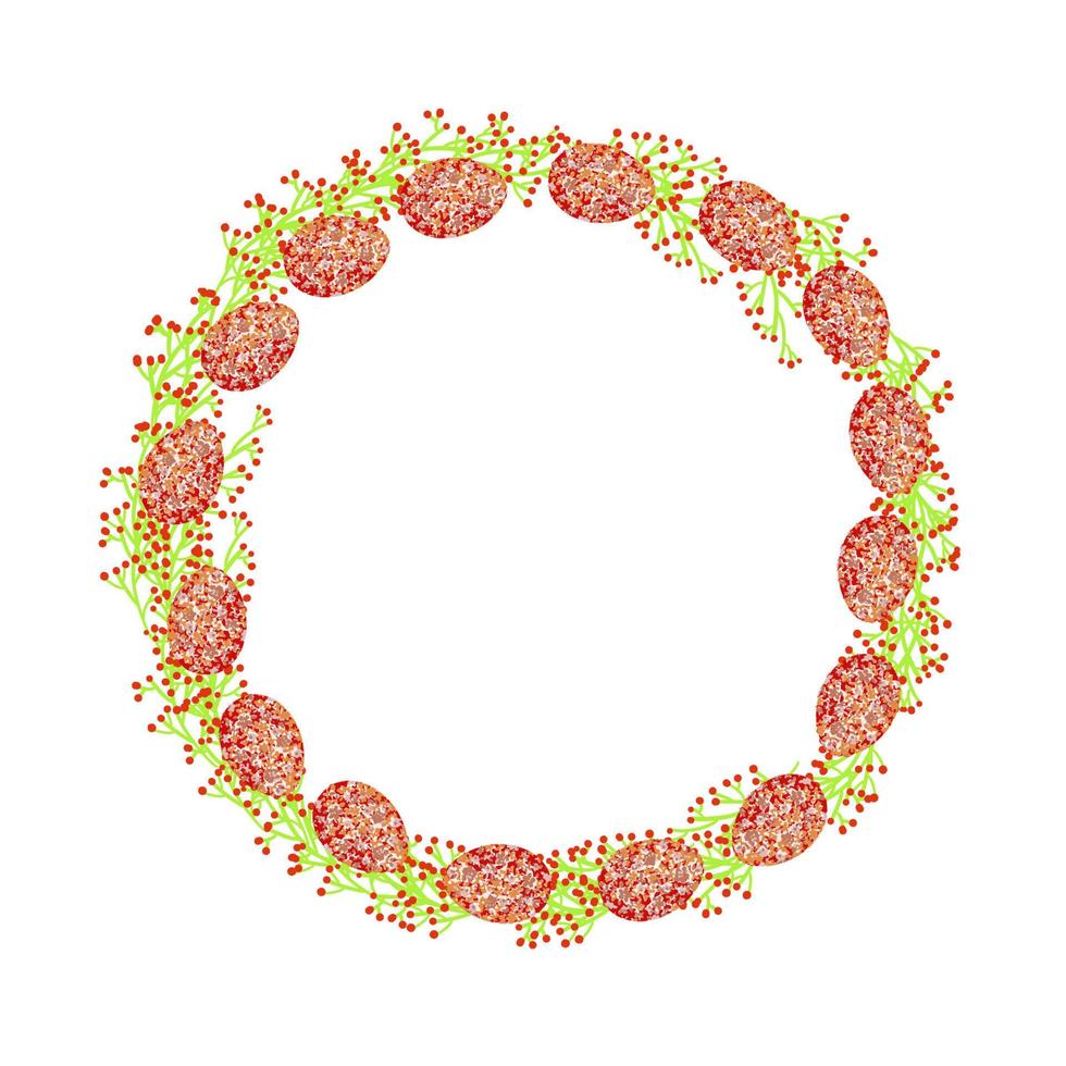 Floral wreath and colorful eggs. vector