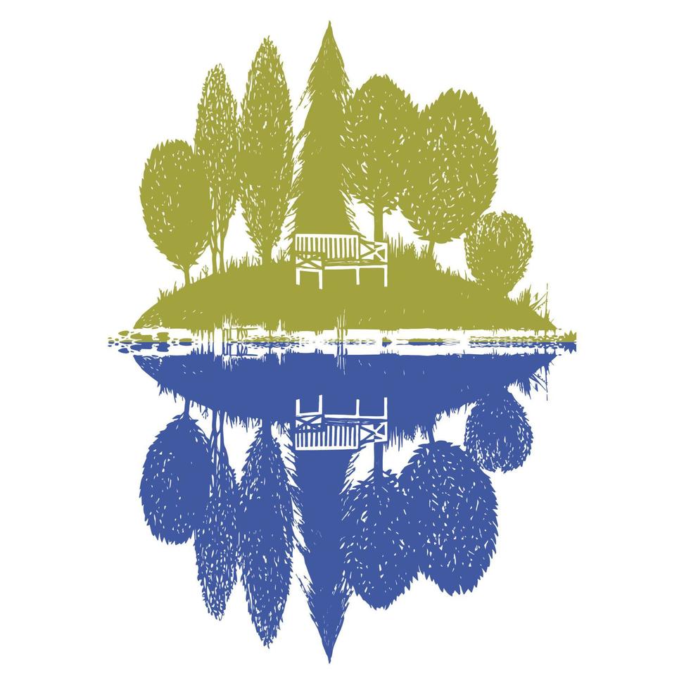 island with reflection in two colors vector