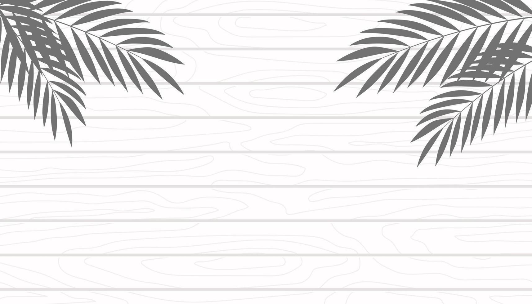 textura de madera blanca con fondo de sombra de hojas de palma, espacio de copia. ilustración vectorial vector