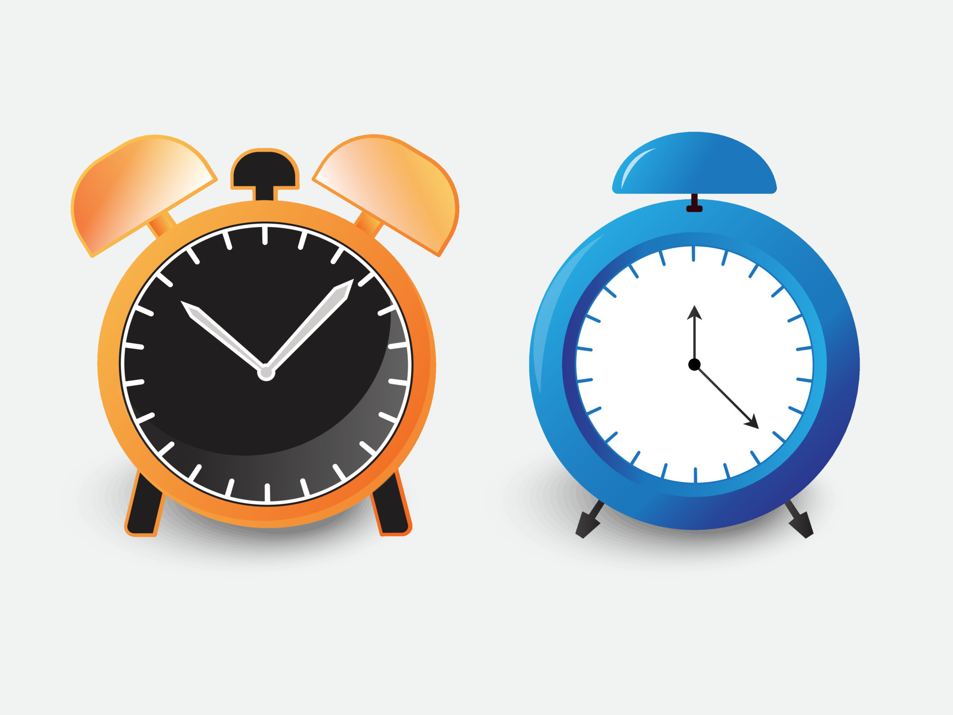 Collection of alarm clock vector illustration isolated on white background. Set of alarm clock