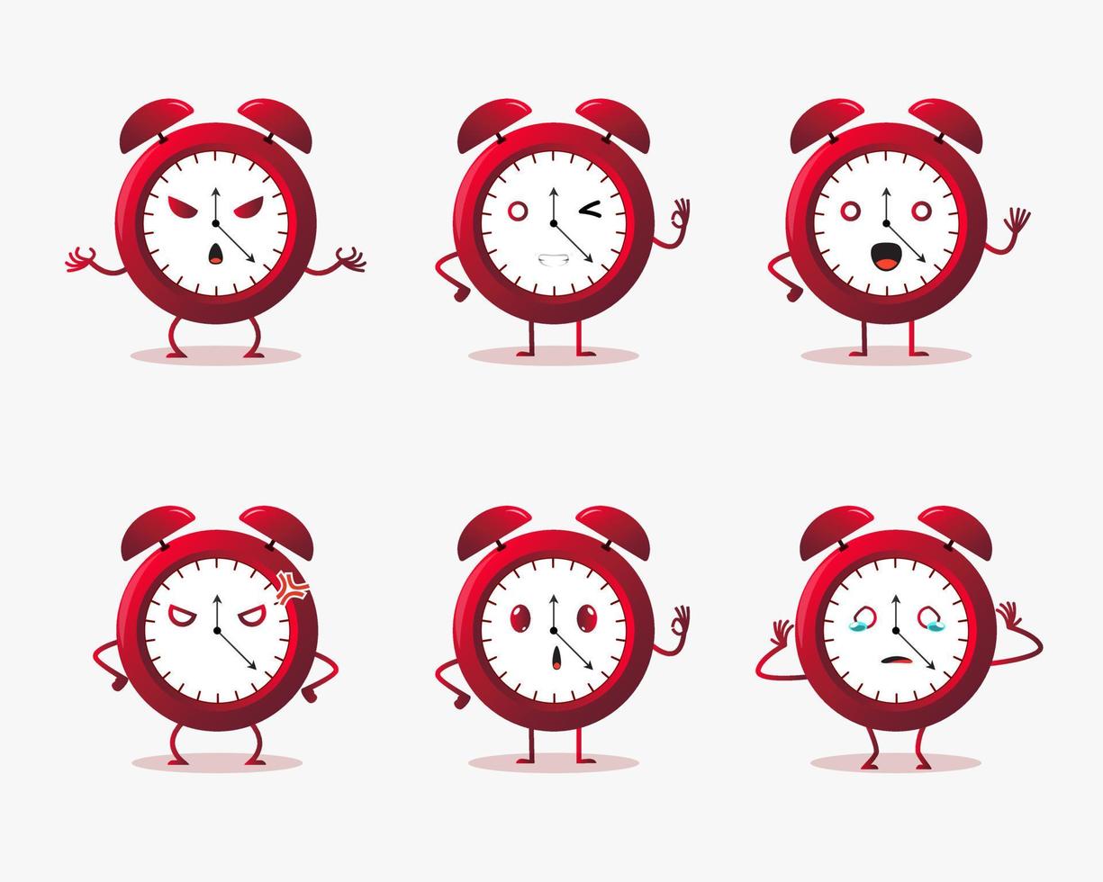 Collection of alarm clock expression vector illustration isolated on white background. Set of alarm clock expression cartoon vector. Flat design alarm clock cartoon vector.