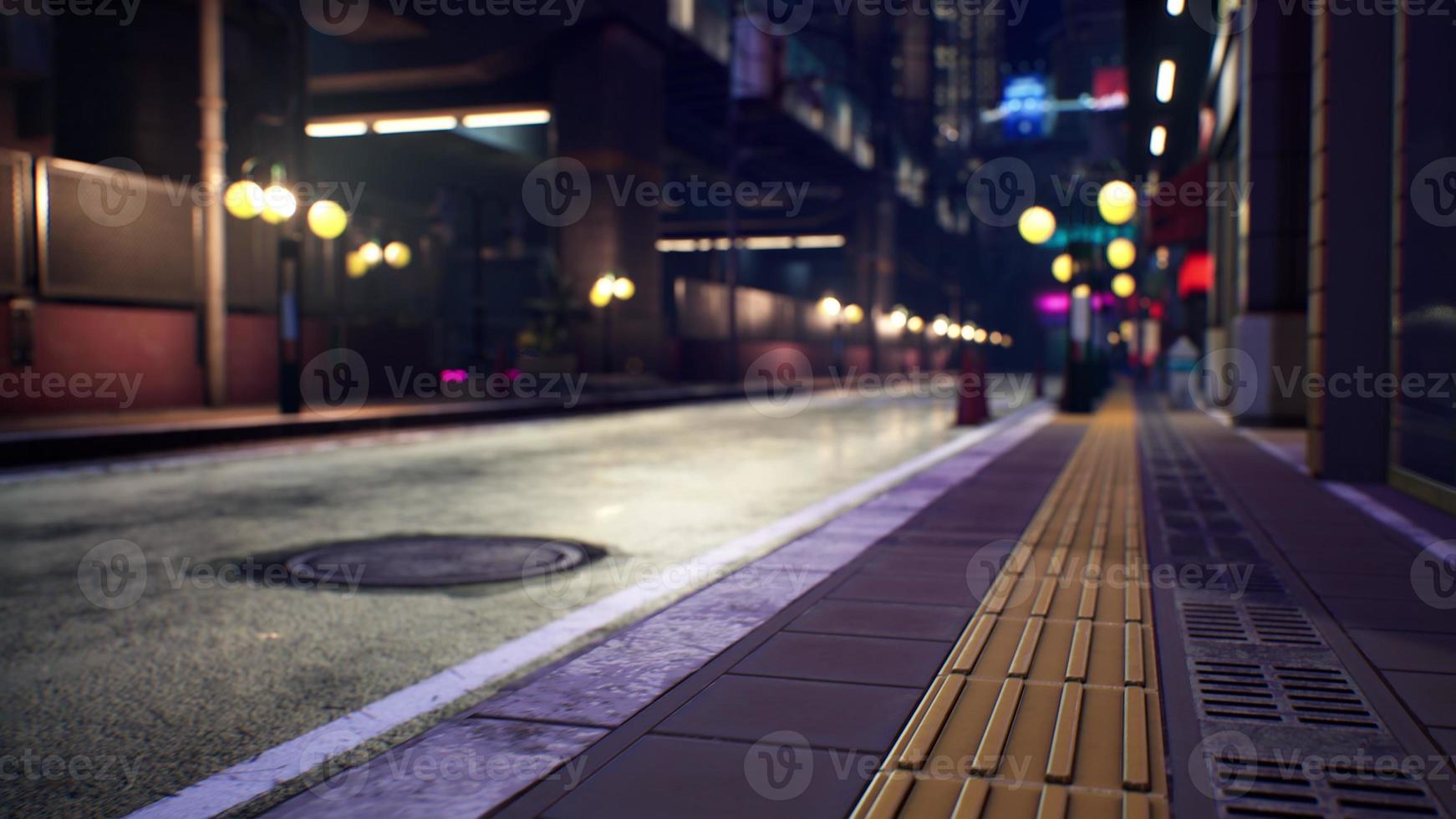 escena nocturna de la ciudad de Japón con luces de neón foto