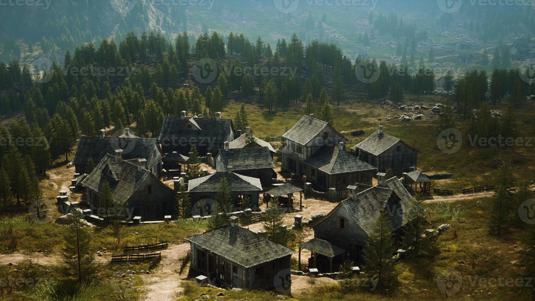 Beautiful old houses in the mountains photo
