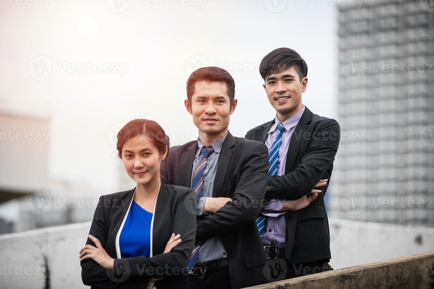 Group of business people with businessman leader celebrating success Achievement and smiling photo