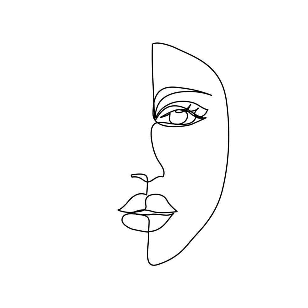 Abstract Woman One Face Line Drawing Female Portret Simple Style vector