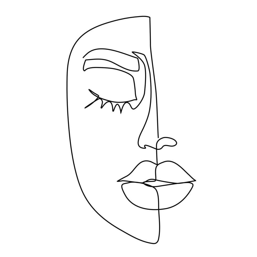 Beautiful woman, attractive young woman face, one line continuous female beauty concept image. vector