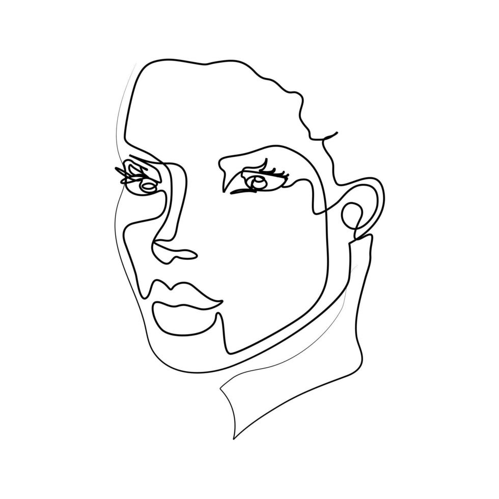 Abstract Woman One Face Line Drawing Female Portret Simple Style vector