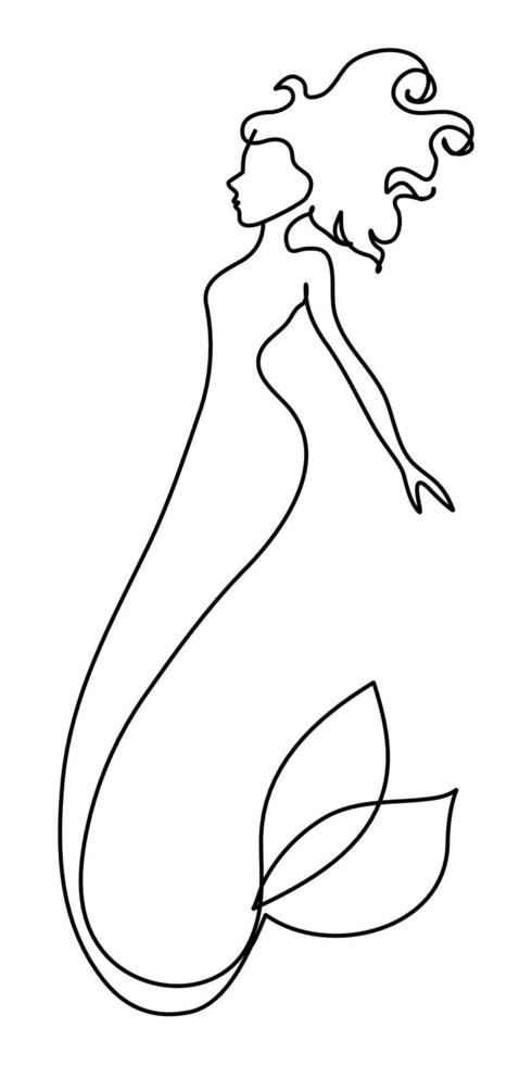 beautiful little mermaid who draws continuous lines. vector