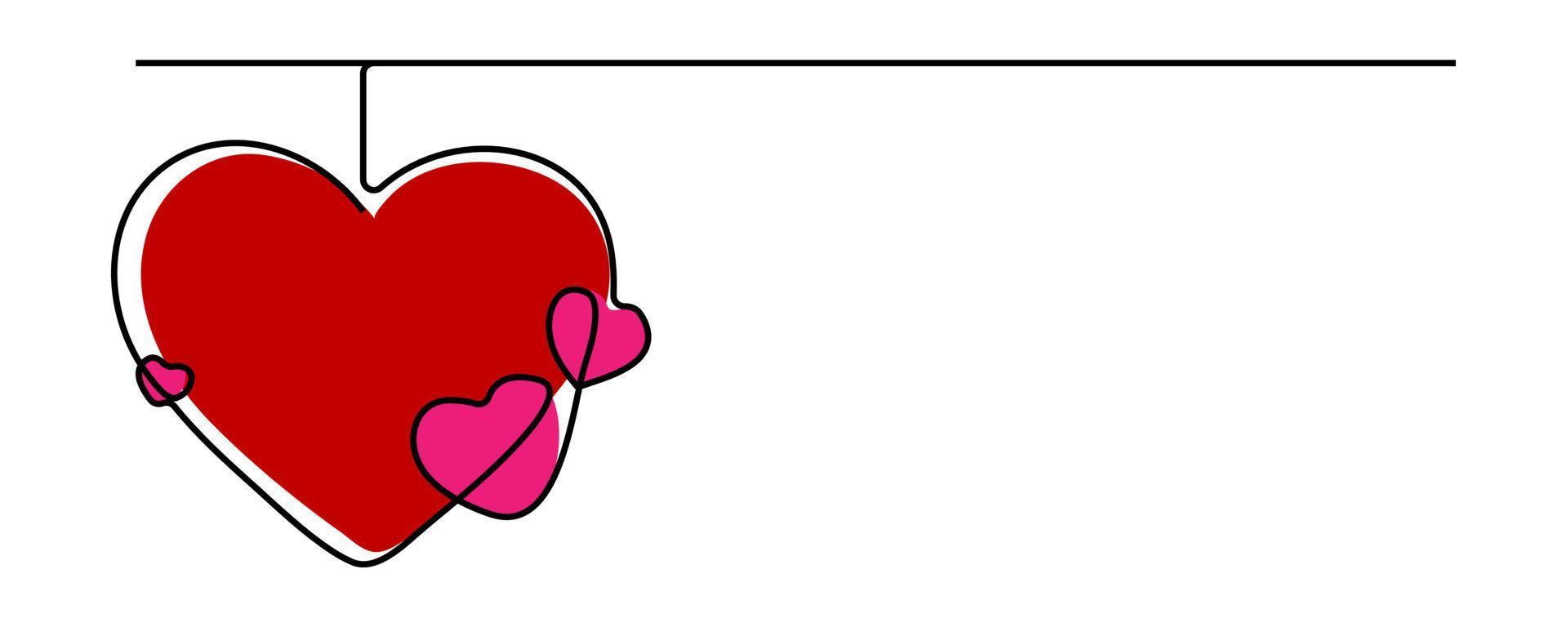 dibujo de línea continua de signo de amor con dos corazones que abrazan un diseño simple sobre fondo blanco. vector