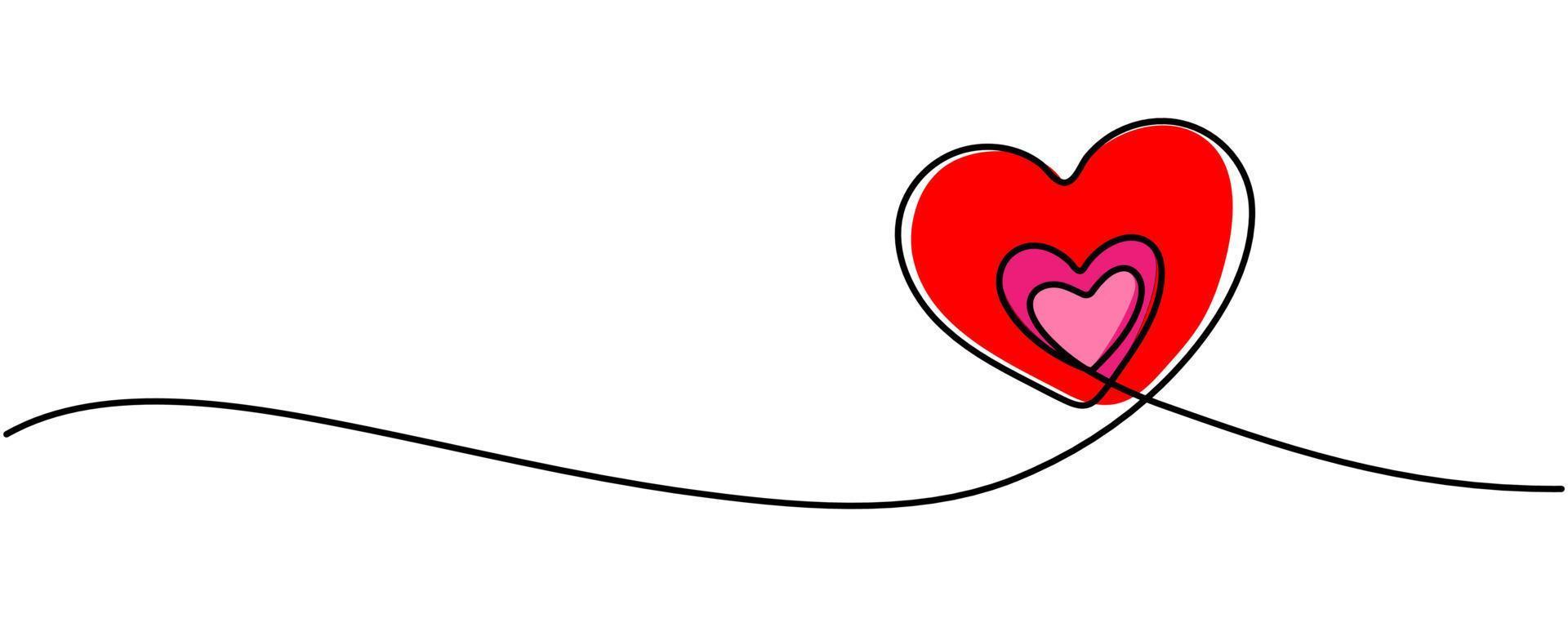 Continuous line drawing of love sign with two hearts embracing simple design on white background. vector