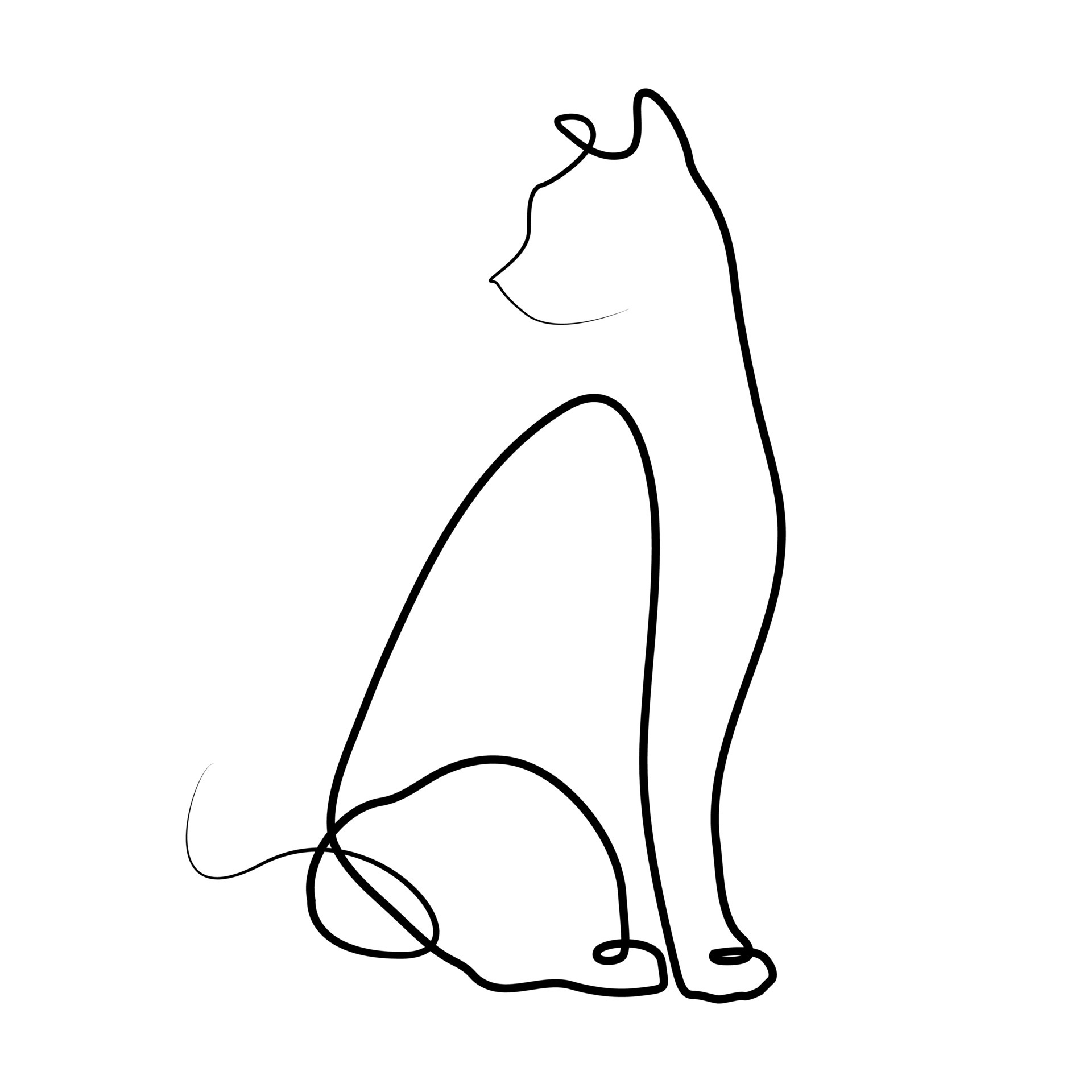 A minimalistic line art logo of an anime cat within a wave in a