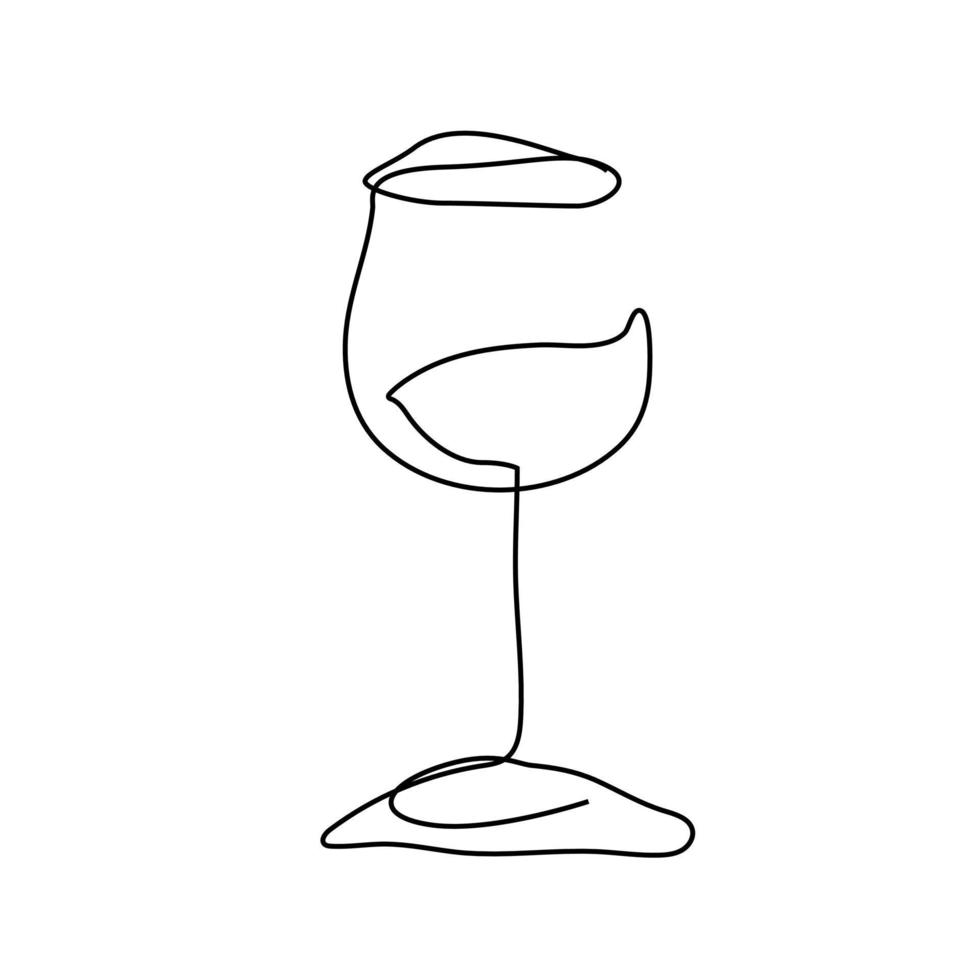 continuous wine glass drawing black lines on white background Simple continuous wine glass drawing Minimal One Line Draw Illustration for coffee shop, shop, delivery. vector
