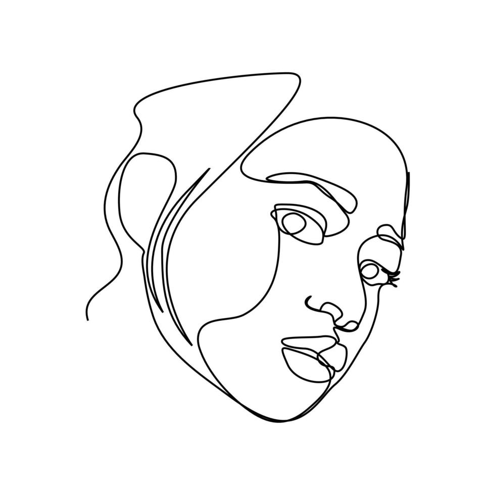 Abstract Woman face one line drawing. Portret minimalistic style. Continuous line. vector