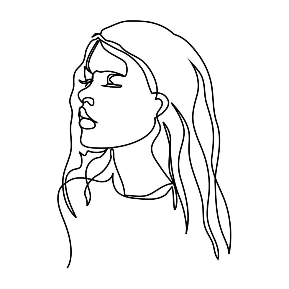 One line beauty woman portrait. Hand drawn linear abstract face vector