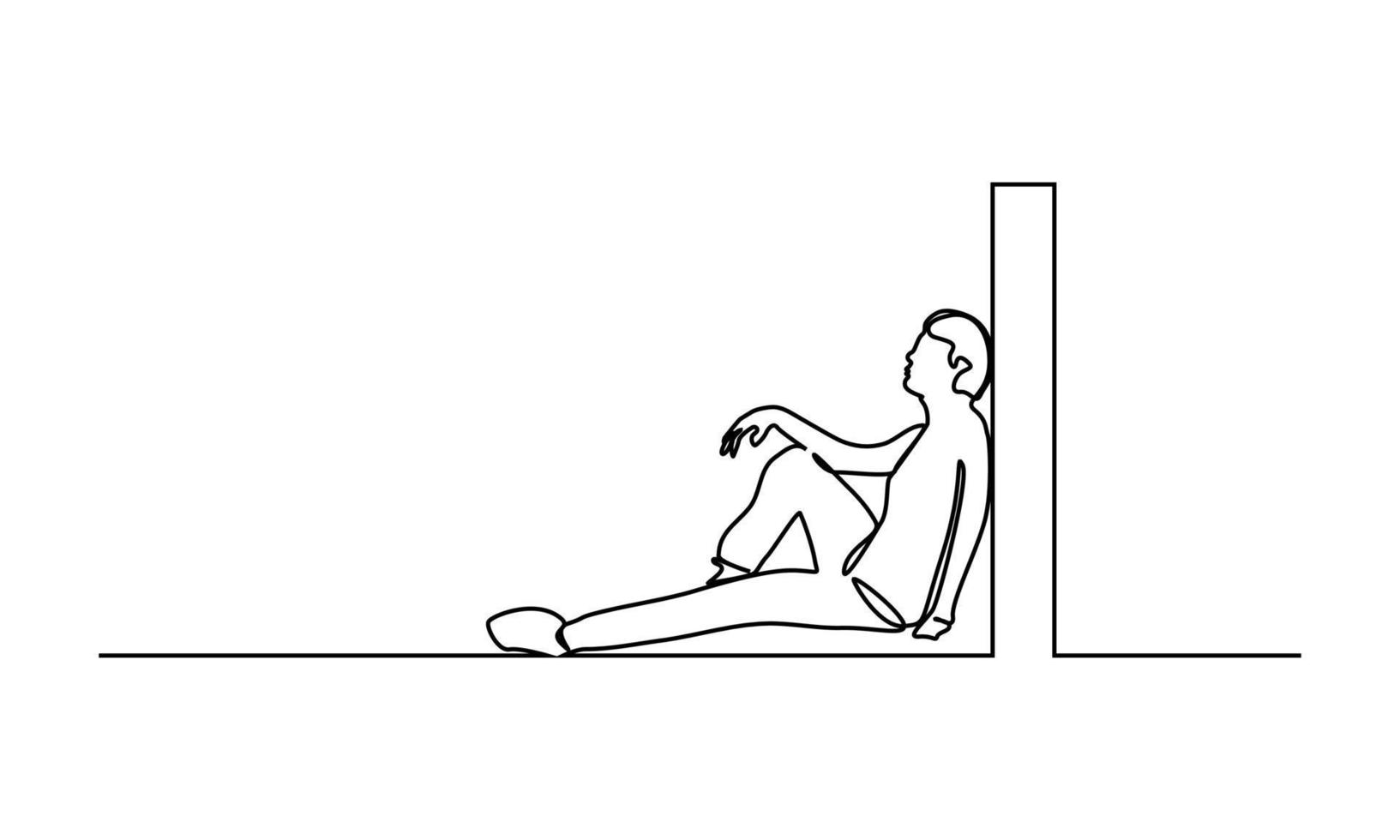 drawing continuous lines of people depressed sitting vector