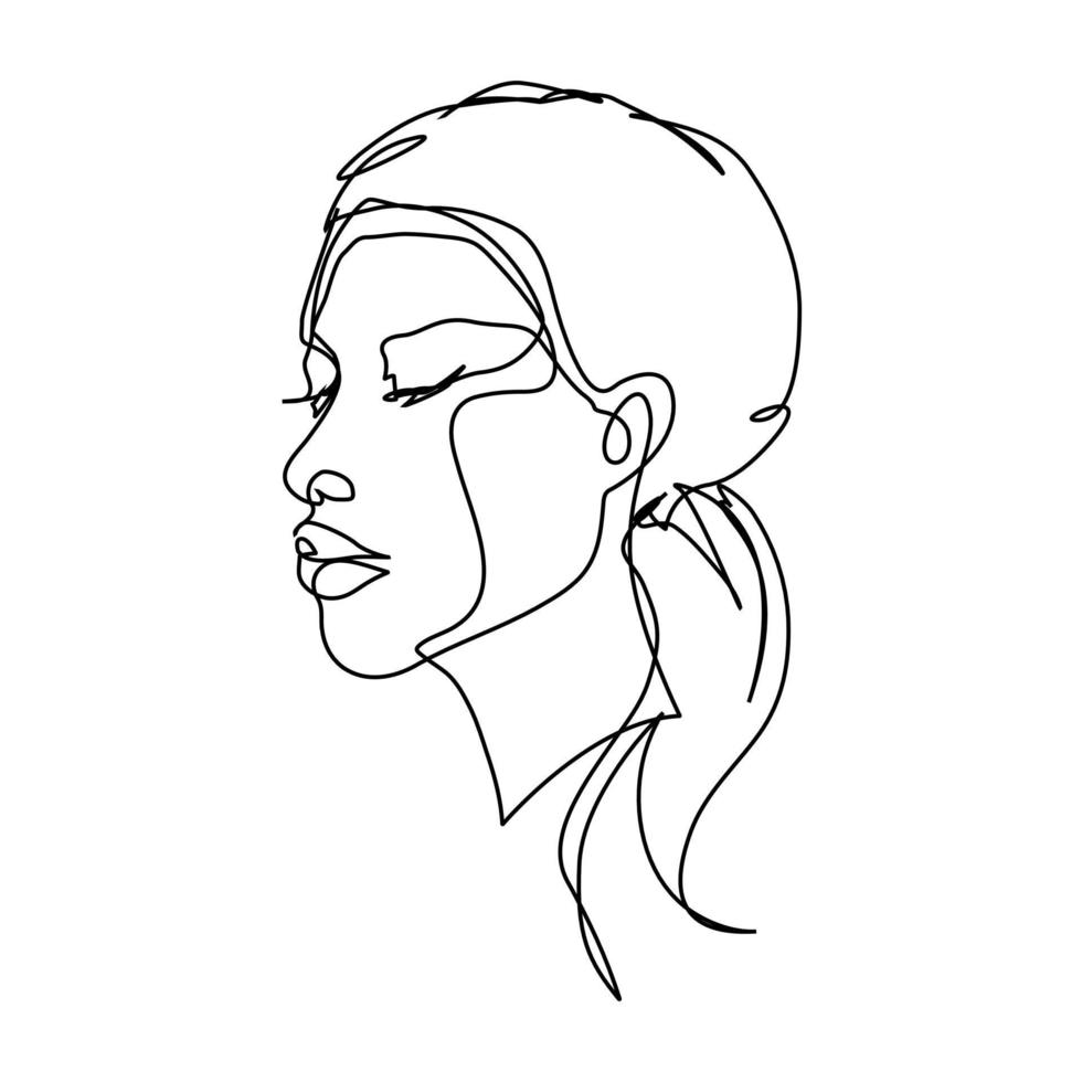 Beautiful woman, attractive young woman face, one line continuous female beauty concept image. vector