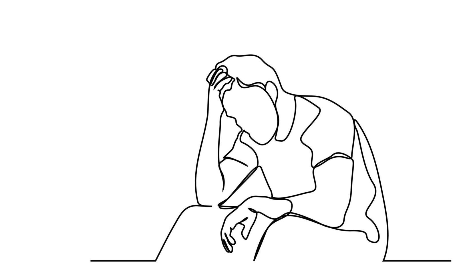 drawing continuous lines of people depressed sitting vector