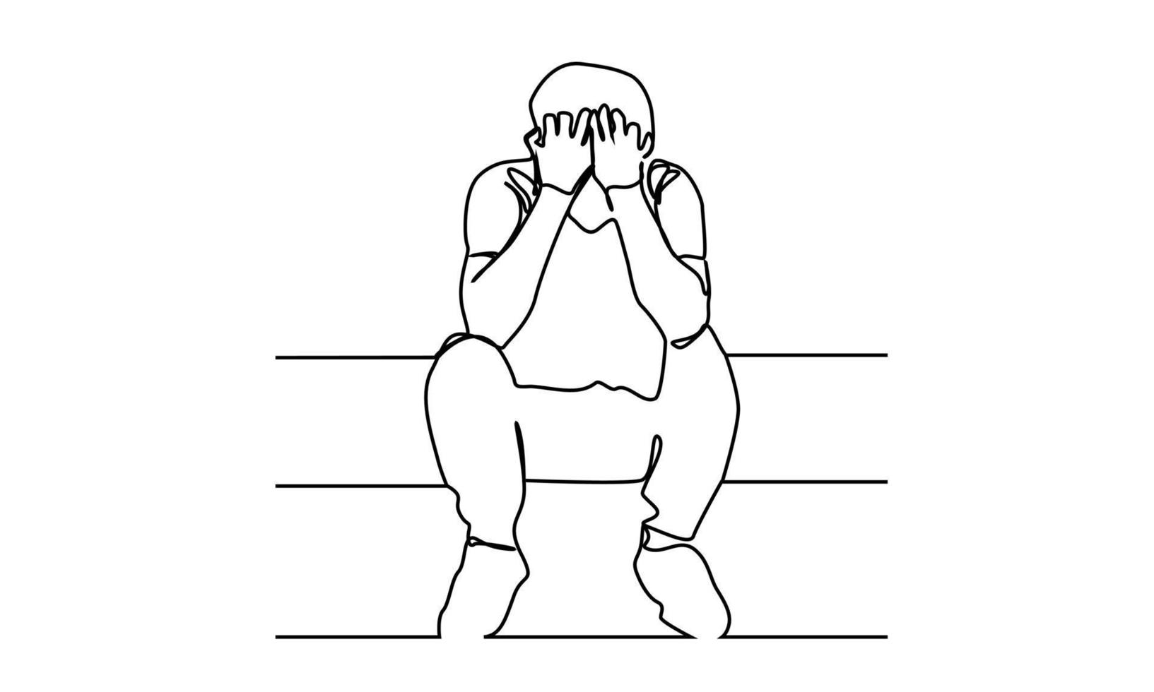 drawing continuous lines of people depressed sitting vector