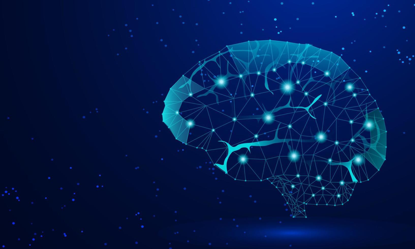 human brain digital wire graphics dots and lines vector illustration