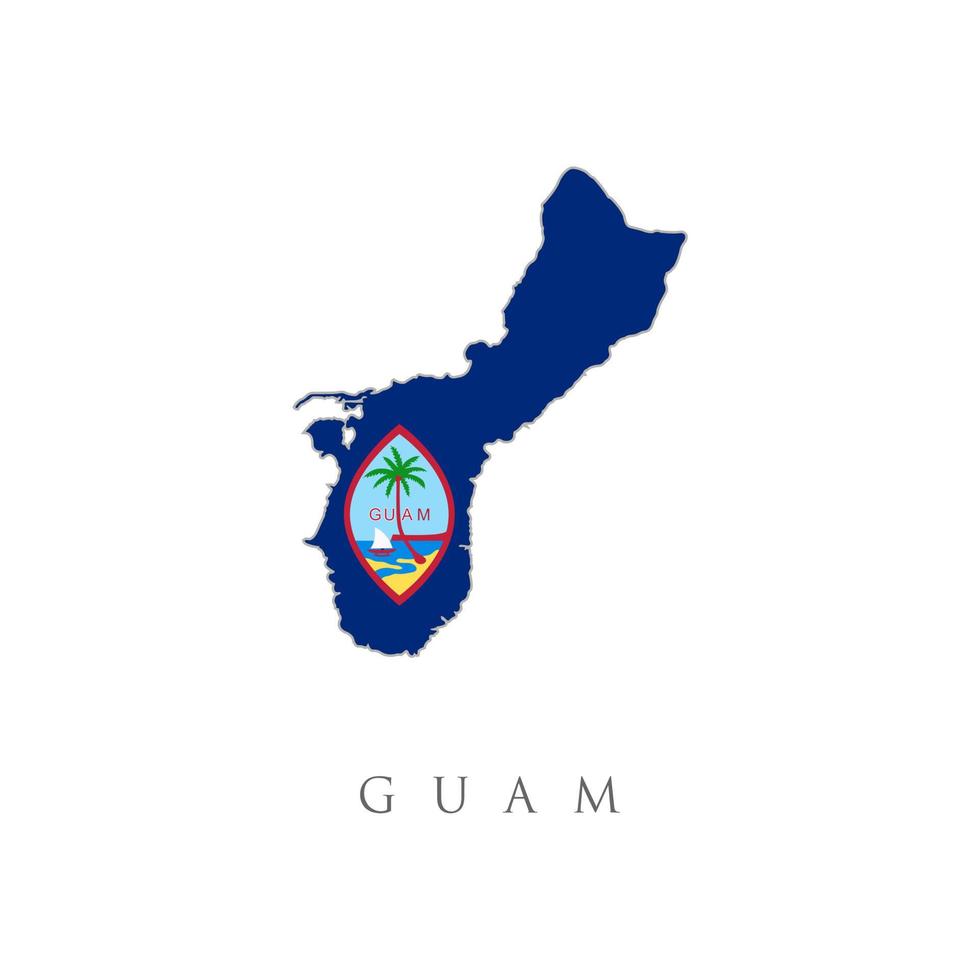 Guam map with waving flag of country. Vector illustration. Flags from the continent of Oceania. Map of Guam with the Guamanian flag isolated on white background.
