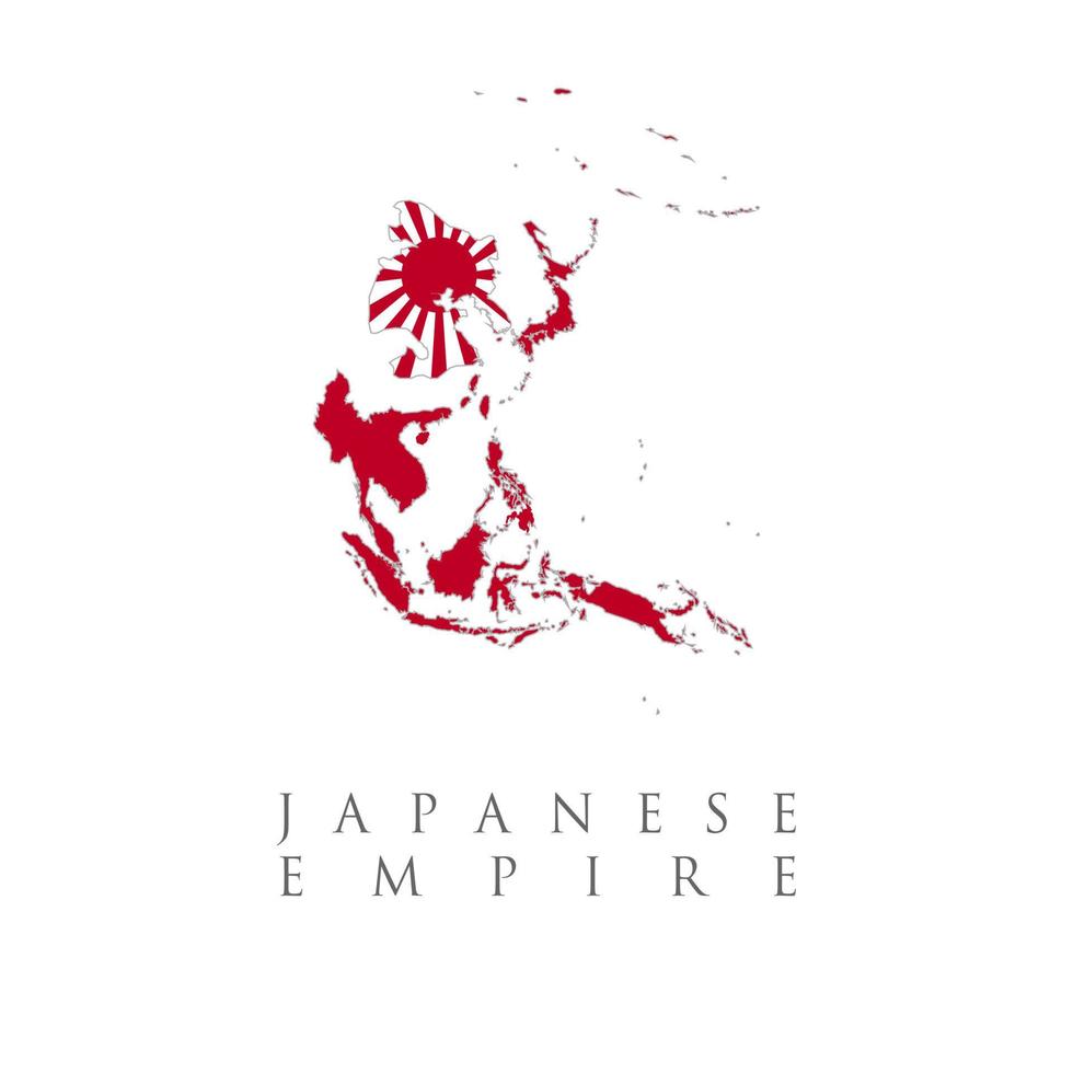 militarismo, imperio de japón, bandera del ejército japonés, mapa de japón, imagen de la segunda guerra mundial. mapa vectorial del imperio de japón para su diseño. mapa del imperio de japónimperio japonés durante la segunda guerra mundial en 1942, vector