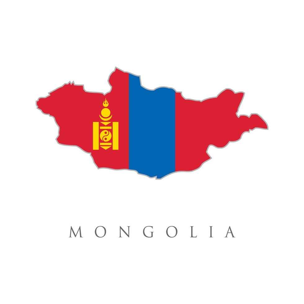 Mongolia detailed map with flag of country. Map of Mongolia with the Mongolian national flag isolated on white background. Vector Illustration.