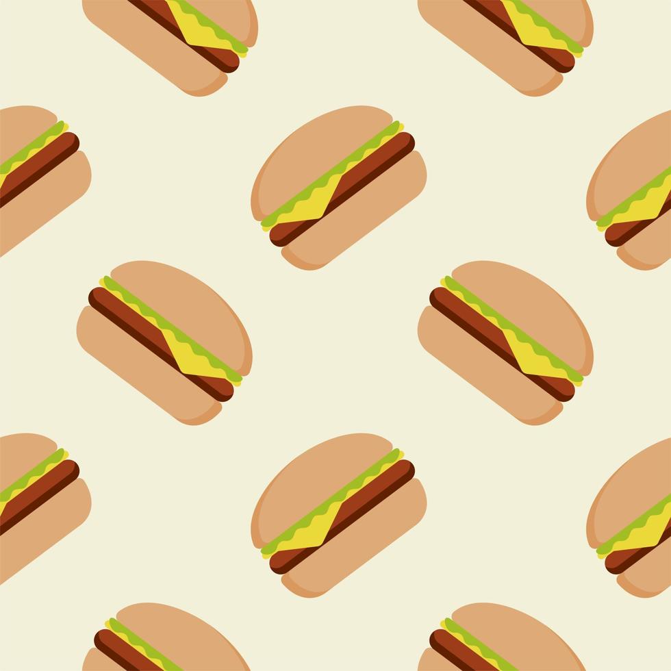 patrón sin costuras de hamburguesa. Ilustración de vector de diseño plano de hamburguesa