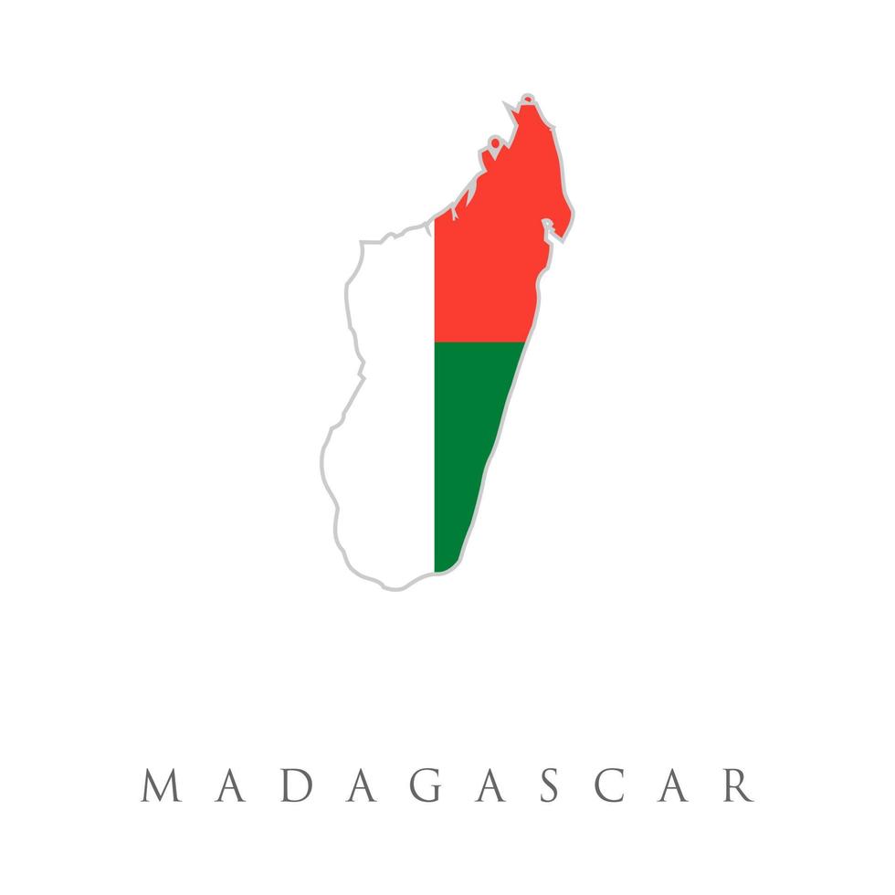 mapa de la bandera de madagascar. mapa de madagascar con una bandera oficial. ilustración sobre fondo blanco vector