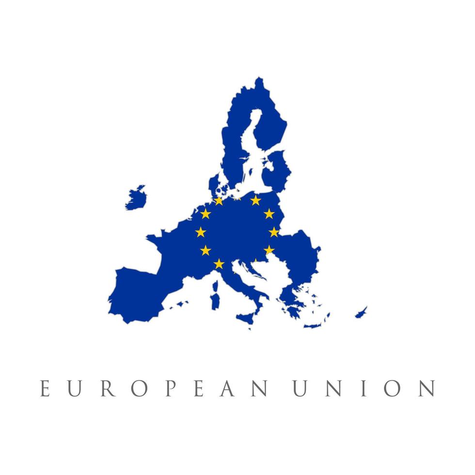 mapa de la UE y fondo de bandera. ilustración vectorial mapa vectorial de europa con bandera de la unión europea en fondo blanco y estrellas amarillas. estrella de la unión europea. vector, bandera, de, europa, unión vector