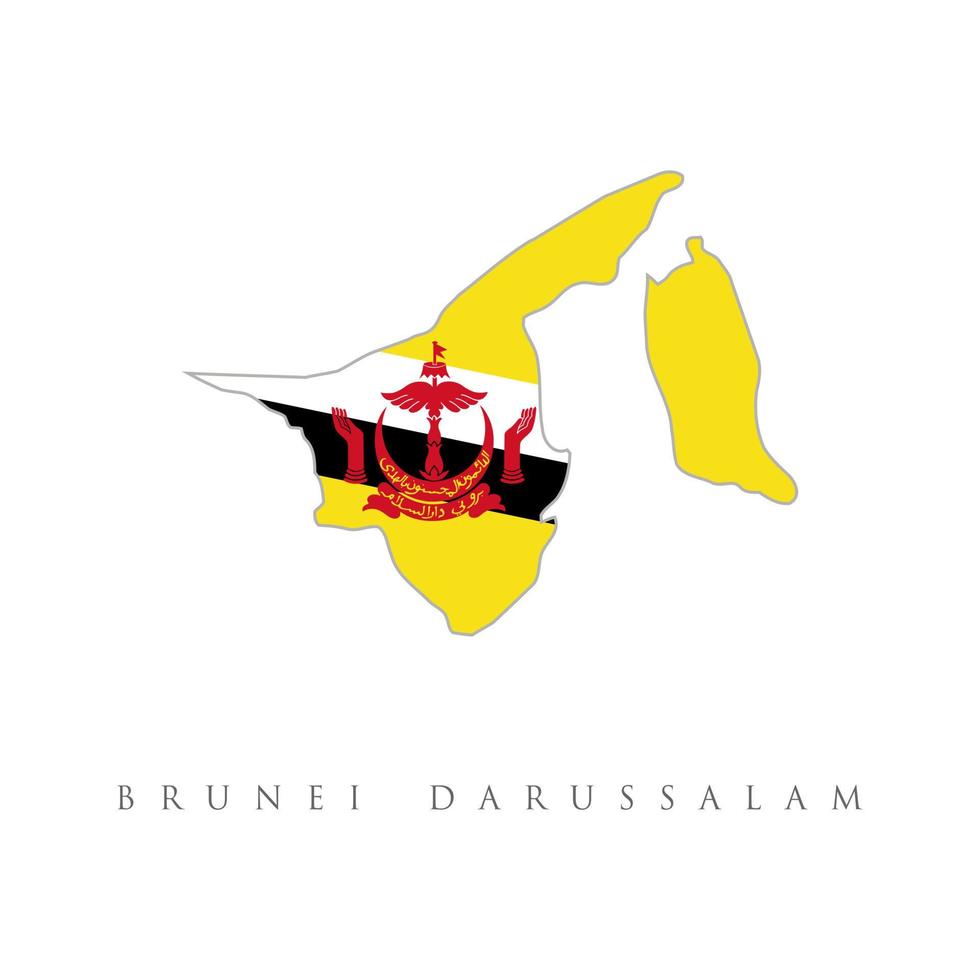 bandera del país de brunei dentro del logotipo del icono del diseño del contorno del mapa. Brunei es miembro de la comunidad económica de la ASEAN. Bandera nacional de Brunei. vector