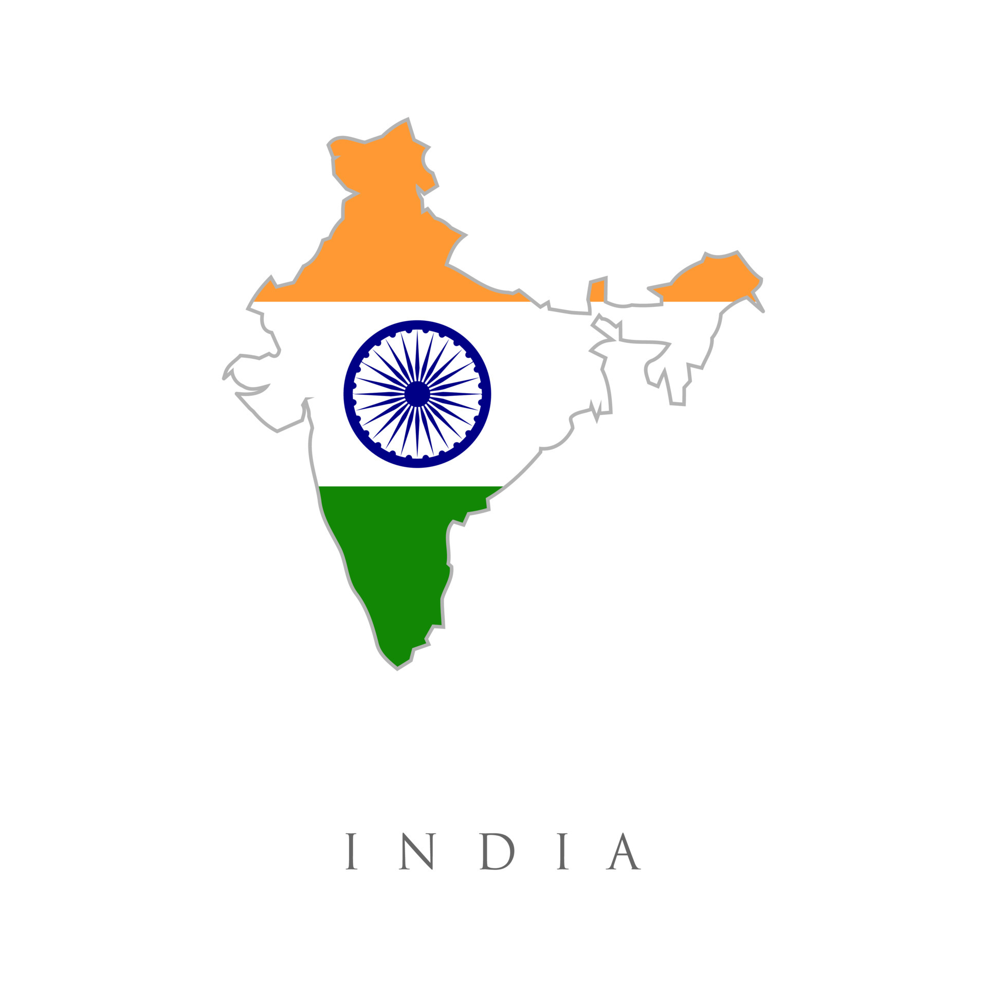 Vector map of India filled with the flag of the country, isolated on white  background. Republic of India Map in Indian Flag colors. tricolors with  Asoka Wheel 6638251 Vector Art at Vecteezy