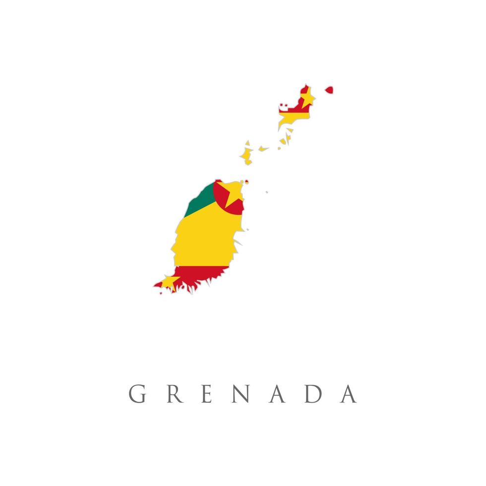 mapa país con bandera de granada. mapa de granada con la bandera nacional granadina aislada sobre fondo blanco. vector