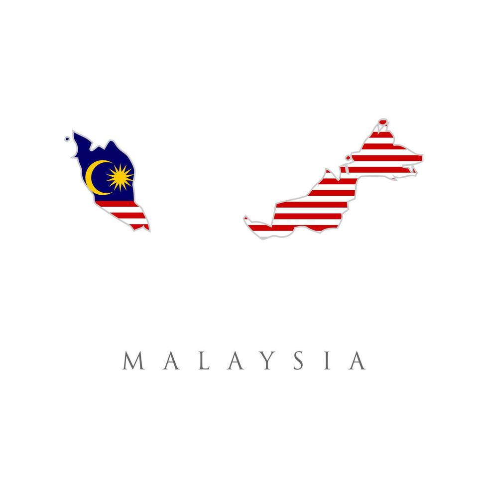 bandera del país de malasia dentro del logotipo del icono del diseño del contorno del mapa. Malasia es miembro de la comunidad económica de la ASEAN. Bandera nacional de Malasia. vector